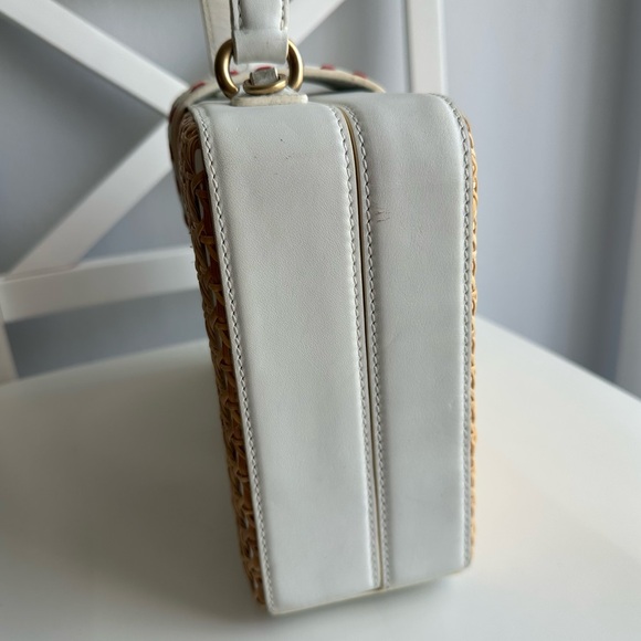 Mehry Mu Fey Large Leather Rattan Straw Box Bag w/ Long Shoulder Crossbody Strap - Picture 9 of 16